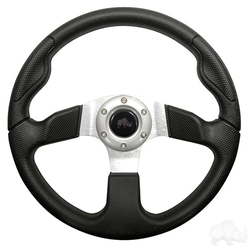 Golf Cart Steering Wheel - Formula GT -13" Diameter (Black Grip/Brushed Aluminum Spokes)