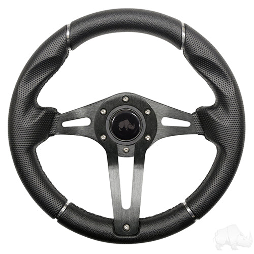 RHOX Golf Cart Steering Wheel -Challenger Black Grip/Black Spokes 13" Diameter