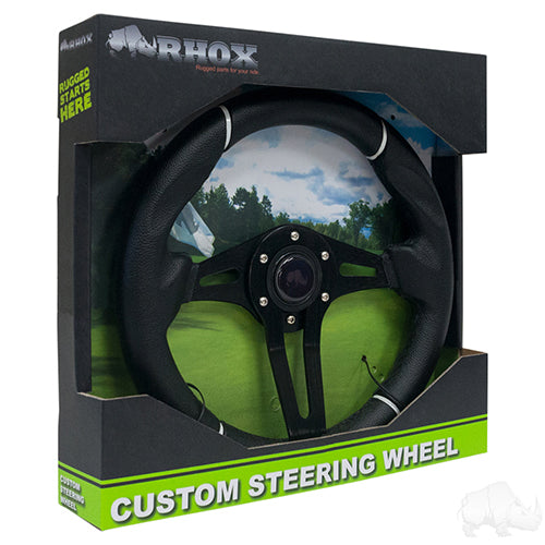 RHOX Golf Cart Steering Wheel -Challenger Black Grip/Black Spokes 13" Diameter