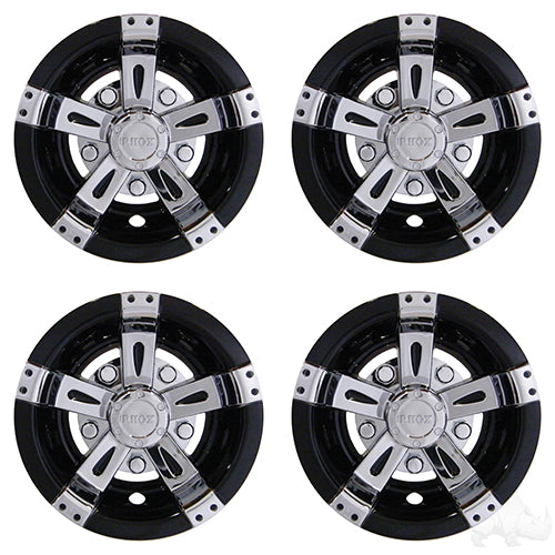 RHOX Golf Cart Wheel Cover - SET OF 4 - 10" Vegas Chrome/Black