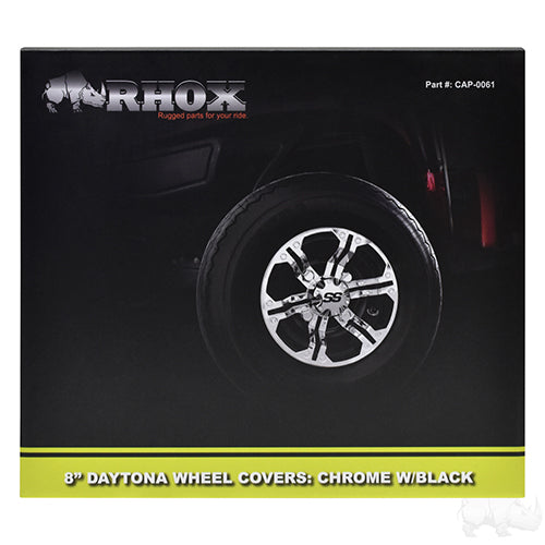 Wheel Cover, SET OF 4, 8" Daytona Chrome with Black