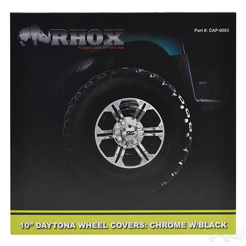 Wheel Cover, SET OF 4, 10" Daytona Chrome with Black