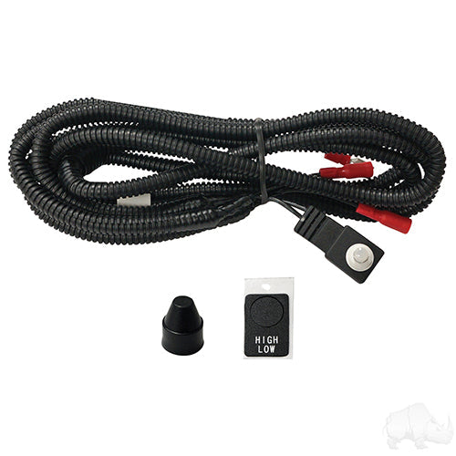 Golf Cart Wire Harness - High/Low Beam Push Button Control for RHOX LED Headlights