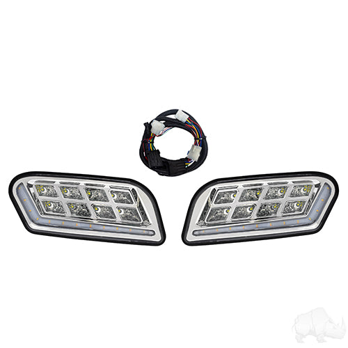 RHOX LED Headlights w/RGBW Accent Lights and OE Retrofit Harness - Club Car Tempo - 12-48V
