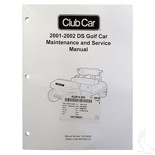 Club Car DS Golf Cart Maintenance & Service Manual 2001-2002