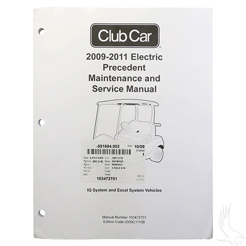 Club Car Precedent Golf Cart Electric Maintenance & Service Manual - 2009-2011
