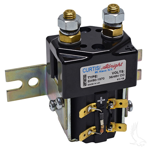 Golf Cart Solenoid - Heavy Duty - High Amp,. 36/48V 4 Terminal - 100A Continuous/200 Peak - with Mounting Bracket