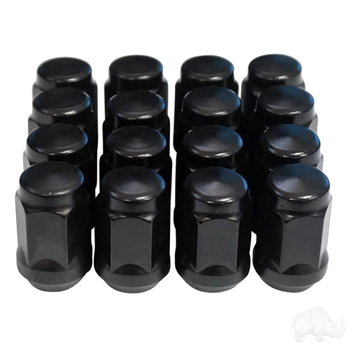 Lug Nut -  BOX OF 16 -  Flat Black Closed End Standard 1/2"-20 -  OD 3/4"