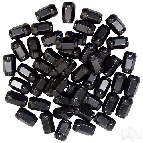 Lug Nut -  BOX OF 50 -  Gloss Black Closed End Metric 12mm-1.25 -  OD 3/4"