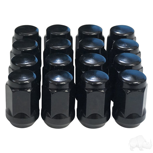 Lug Nut -  BOX OF 16 -  Gloss Black Closed End Metric 12mm-1.25 -  OD 3/4"