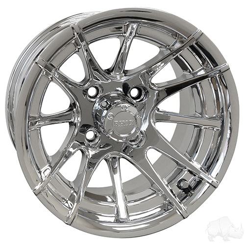 12" Golf Cart Wheel -  12 Spoke -  Chrome Rim & Center Cap -  12x7 ET-25