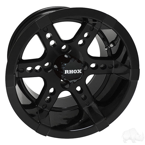 14" Golf Cart Wheel -  RHOX RX262 -  Black w/ Center Cap -  14x7 ET-25