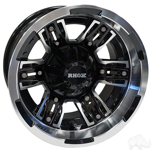 12" Golf Cart Wheel - Machined Gloss Black Rim - 12x7 ET-25