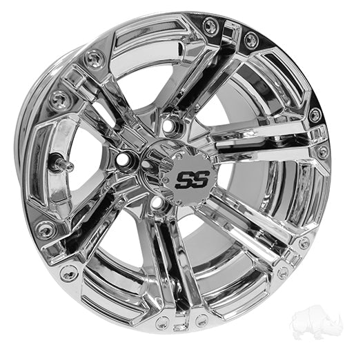 12" Golf Cart Wheel, Chrome Rim & Center Cap, 12x7 ET-25