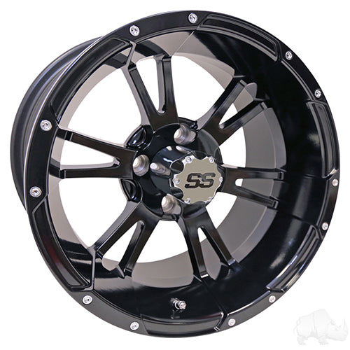 14" Golf Cart Wheel, Black Rim & Center Cap, 14x7 ET-25
