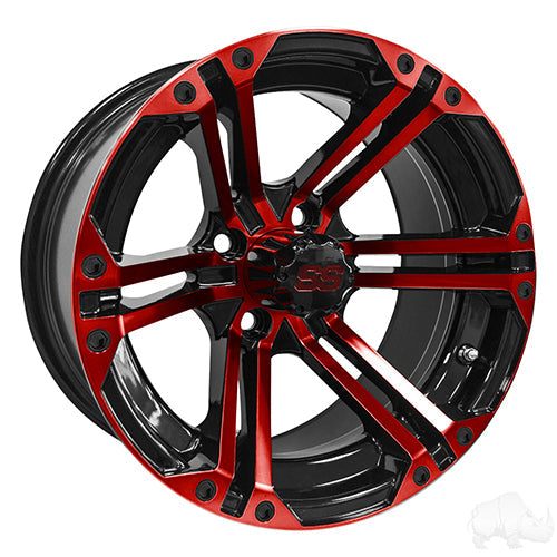 14" Golf Cart Wheel - Black/Red Rim & Center Cap - 14x7 ET-25