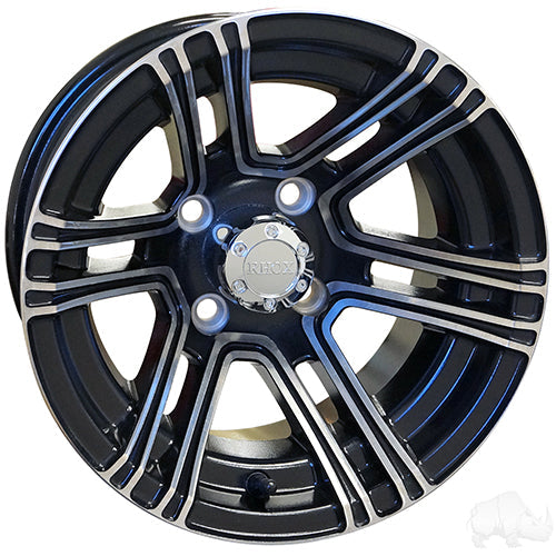 12" Golf Cart Wheel, Machined/Black Rim & Center Cap, 12x7 ET-30
