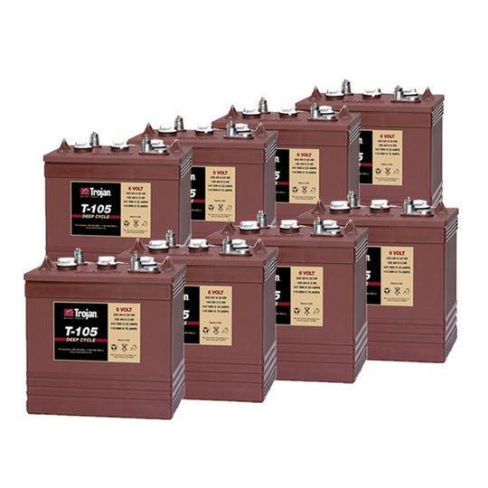 Trojan T-105 6V/225Ah 6 Volt Golf Cart Battery (8 Pack, 48V)