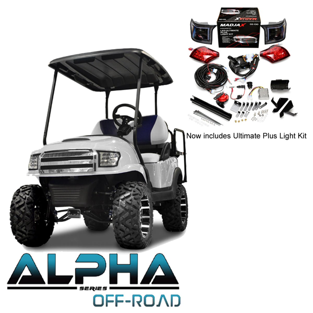 Club Car Precedent/Tempo ALPHA Off-Road Body Kit in White with Ultimate Plus Light Kit