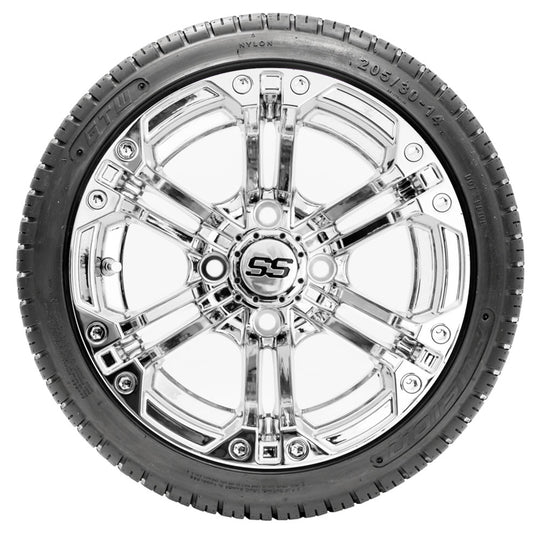 14" GTW Specter Chrome Wheels with Fusion DOT Street Tires  Set of 4