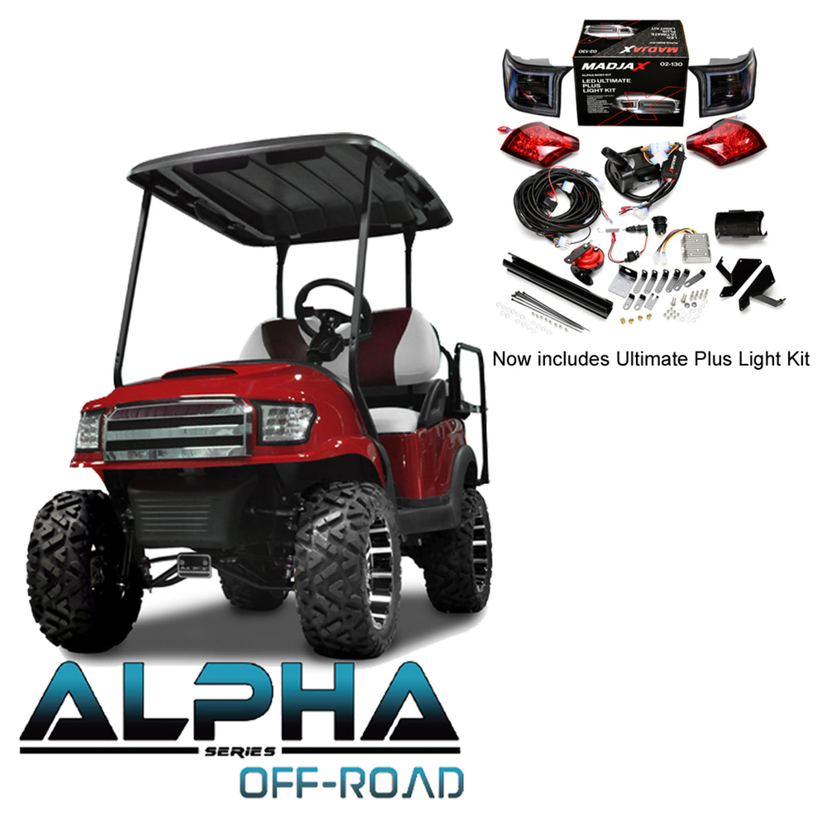 Club Car Precedent/Tempo ALPHA Off-Road Body Kit in Red with Ultimate Plus Light Kit