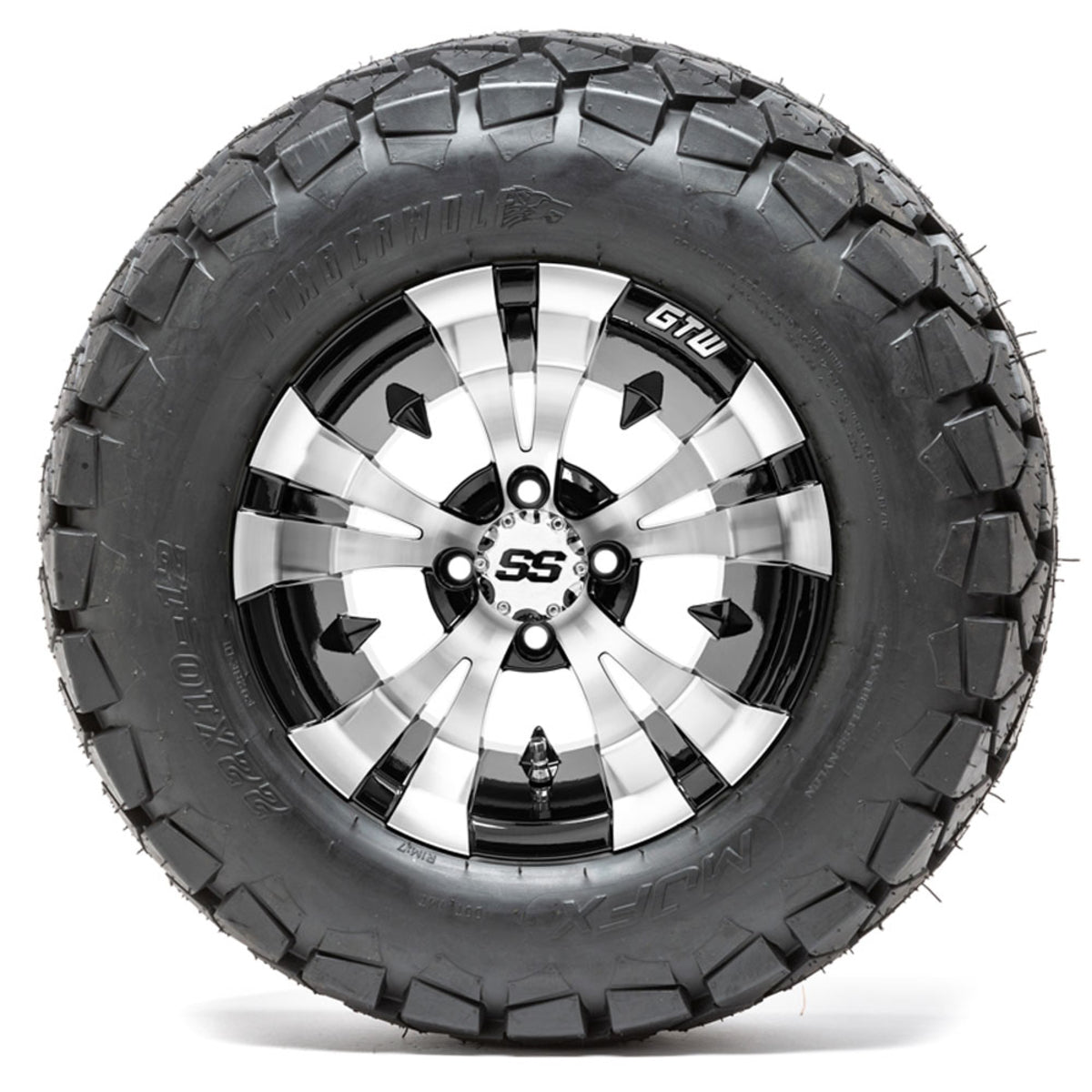 12" GTW Vampire Black and Machined Wheels with 22" Timberwolf Mud Tires "‚Äö√Ñ√∫ Set of 4