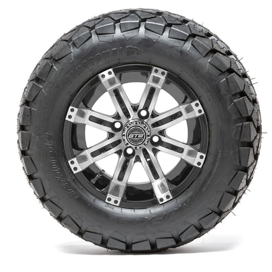 12" GTW Tempest Black and Machined Wheels with 22" Timberwolf Mud Tires  Set of 4