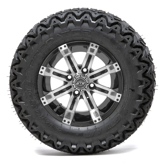 12" GTW Tempest Black and Machined Wheels with 23" Predator A/T Tires  Set of 4